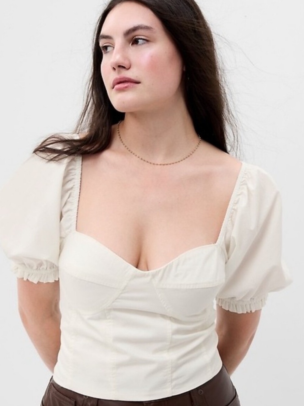 NWT GAP White Puff Sleeve Corset Crop Top Petite Size Medium